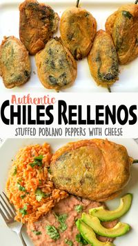 Craving Authentic Mexican food? Try these Chiles Rellenos! Charred Poblano Peppers that are stuffed with a blend of cheeses, then fried in egg batter until golden brown! Makes a perfect budget-friendly, meatless weeknight dinner! Click ?for the full detailed recipe, video, and step-by-step photo guide! ??#mexicanfoodrecipes #vegetarian #recipes #ketorecipes #chiles #keto