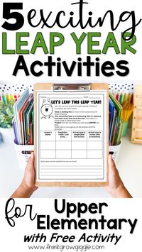 Leap Year 2024 planning just got easier! Head to the blog for Leap Year 2024 ideas, activities, and a free math task to help you celebrate with your upper elmeentary students! Your 3rd 4th and 5th graders will love these videoes, reading activities, coloring and creative tasks, and free math leaping activity! Click to visit the blog for upper elementary Leap Year ideas and a free activity.