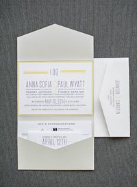 Gray and Yellow Modern Pocket Wedding Invitation  Anna and Paul by LamaWorks