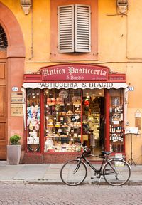 colourful pasta shop on the streets of modena in italy