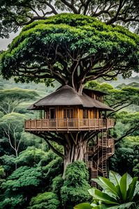 Explore the enchanting beauty of this treehouse retreat nestled within the branches of a Bodhi tree in the heart of the rainforest. Immerse yourself in the serene ambiance of nature captured in stunning ultra-high-definition detail. Perfect for those seeking an escape into the lush greenery and tranquility of the jungle.