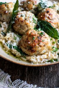 Baked Sage Chicken Meatballs with Parmesan Orzo - The Original Dish