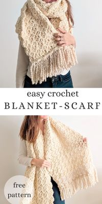 This crochet blanket scarf pattern is easy and quick to make! It's a perfect scarf for fall or winter and great for beginners. With step-by-step photos and a guided video tutorial you'll have this free crochet pattern done in no time!