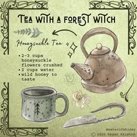 "[square print of \"Tea with a Forest Witch\" watercolor and digital artwork on 80 lb. photo paper, signed, and packaged in water protective slip for shipping] *Note that the watermark will be removed in print, but is visible in product images to protect from art theft."