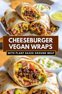 Craving a fast and cheesy dinner that’s also plant-based? These vegan cheeseburger wraps are packed with flavor, easy to make, and completely dairy-free. Made with plant-based ground meat and gooey dairy-free cheese, they’re perfect for a quick weeknight dinner or a fun meal on the go. If you're looking for a vegan fast food fix, these wraps will hit the spot! Try them for your next easy-to-make, delicious dinner!