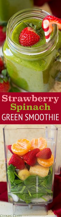 Strawberry Spinach Green Smoothie - this is one of my FAVORITE green smoothies! Packed with spinach but you can hardly taste it.