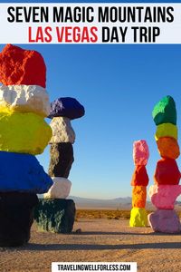 Just outside of Las Vegas, Seven Magic Mountains is an easy day trip from Las Vegas, family-friendly, and Instagram worthy. It's also one of the best free things to do in Las Vegas. | Seven Magic Mountains | 7 Magic Mountains | things to do in Las Vegas | Las Vegas day trips | free things to do in Las Vegas | best things to do in Las Vegas | travelwell4less