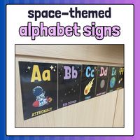 Spice up your classroom with these fun, thematic alphabet posters!

Got a space unit coming up? Just want something different for your classroom? Look no further than these beautifully designed, galactic alphabet posters! Each poster has a corresponding, thematic example (check below for a full list of selected words)!

This set is also a sneak peek of my upcoming space-themed classroom decor set. Follow me to get updates as I add more fun, out of this world resources!