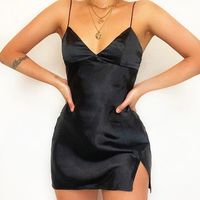 Satin V-Neck Spaghetti Strap Mini Dress - MissySleek