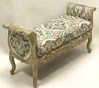 1950s French Gray Carved and Painted Bench on Chairish