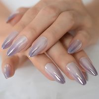 Churchf Ombre Nails Women Nails Fake Metallic Medium Stiletto Nude Pink Full Cover Artificial False Nails Press On Almond Fingernails