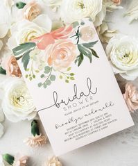 Bridal Shower Invitation template, Peach Floral Invitation Printable, Bridal Shower Invite, Instant