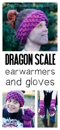 FREE crochet pattern -Dragon Scale Ear Warmers using the crocodile stitch.