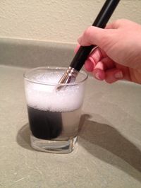 You will surprised to see all the makeup that is left in the water. How to properly clean your makeup brushes. (a tablespoon of white vinegar in a cup of hot water, and a 20 minute soak, followed by a hot, then cold rinse and pat dry will do it. Disinfects, dissolves grease/makeup, leaves no film, and inexpensive.)