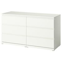 STORKLINTA 6-drawer dresser, white/anchor/unlock function, 55 1/8x18 7/8x29 1/2 ". The STORKLINTA series has a modern, simple design that is easy to live with. The chest of drawers comes with Anchor and Unlock that helps to reduce the tip-over risk when combined with wall-anchoring. Top panel/ Side panel: Particleboard.