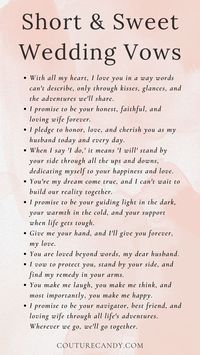 It can be a little stressful to write your wedding vows, but you're not the only one who feels that way. Remember that these words are all about your love and promises for the future, whether you recently got engaged and are eager to convey your thoughts or it's the night before your wedding and you've waited until the last minute.