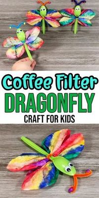 Are you looking for a fun and simple craft idea this summer? Check out these easy coffee filter dragonflies. Using a few cheap supplies you probably already have at home you can create these whimsical tie dye bugs in a matter of minutes. My kids love using all different combinations of colors to make the wings for this fun little craft. And this activity is so budget friendly that your kids can make as many as they want!