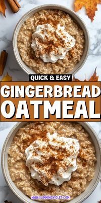 Get festive with Gingerbread Oatmeal! This cozy fall breakfast is warming and delicious, perfect for autumn mornings. Easy to make and delightful, save this pin for a special breakfast treat!