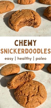 Healthy chewy snickerdoodle cookies that are paleo, gluten-free, dairy-free, and refined sugar-free. #healthycookierecipe #healthysnickerdoodles #paleocookies #paleorecipes #healthydessertrecipes