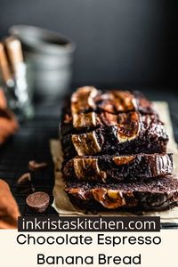 If you love chocolate and bananas this Chocolate Espresso Banana Bread is the best! Packed with chocolate flavor, a hint of bananas and chocolate chips in every bite.