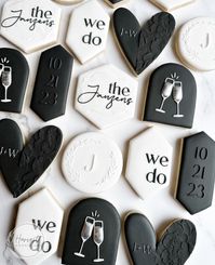 Black and White Modern Minimalist Classic Wedding Bridal Shower Cookies - Harvest Cookie Co. - Creating custom decorated, royal icing sugar cookies and desserts for your special events. Fort Calhoun & Omaha, Nebraska