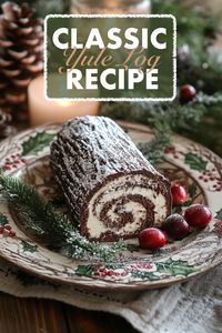 Create a stunning Classic Yule Log (Bûche de Noël) with this easy-to-follow recipe. A perfect blend of chocolate sponge cake and whipped cream, ready for the holidays!