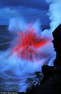 When water meets Magma. Awesome natures own fireworks!