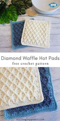 Make your own gifts with this quick and easy Diamond Waffle Hot Pad crochet pattern from Crafting Happiness. Free pattern for beginners. #crochetblankets #crochetstitches #crochetpatterns… More