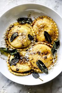 Ravioli with Browned Butter and Crispy Sage | foodiecrush .com