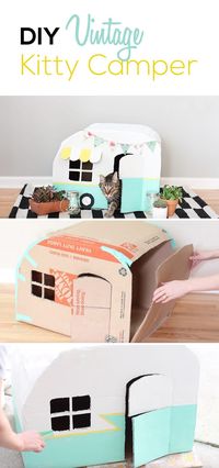 Your cat will LOVE this fun hiding place made out of cardboard, panit, and tape. Not only will your cat like it, but you will too since it looks way better than a standard cardboard box.