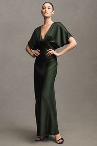 BHLDN Amelia Deep-V Satin Maxi Dress