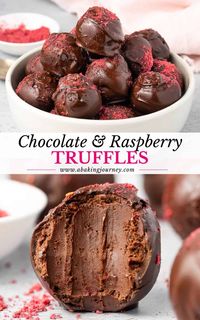 These decadent no bake Dark Chocolate Raspberry Truffles are super easy to make with 4 ingredients only. They make the perfect sweet treat for a special occasion like Valentine's Day or edible gift for the Holidays.