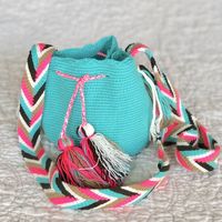 Turquoise Mini Crochet Bags - Aqua Authentic Wayuu Mini Mochila-MWPU29