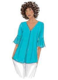 "Butterick Pattern B6456 Loose-fitting top with back button and loop closure has neckline and sleeve variations. C, D: Front pleat. FABRICS: Double Georgette, Crepe de Chine, Challis, Charmeuse, Cotton Blends, Voile. Unsuitable for obvious diagonals. *With Nap. **Without Nap. NOTIONS: One 3/8\" (1 cm) Button. Size Combinations: A5(6-8-10-12-14), E5(14-16-18-20-22) New and Unused."