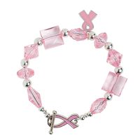 Pink Ribbon Toggle Clasp Bracelet with Charm Idea | Wear your support for everyone to see with this breast cancer awareness bracelet idea. Make pink ribbon bracelets to give as gifts or to use as breast cancer awareness fundraising items.