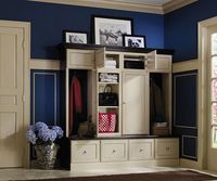 Entryway storage cabinets + kitchen wall via @masterbrand