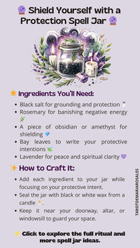 Create your own protection spell jar to guard against negativity and unwanted energy! 🌟 With the right mix of crystals, herbs, and affirmations, you can craft a magical shield that keeps your aura safe and strong. Perfect for witches of all levels! ✨