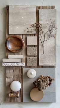 Interior design material moodboard for contemporary style