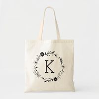 Rustic Floral Wreath Monogram Tote Bag Color: Natural. Gender: unisex. Age Group: adult.