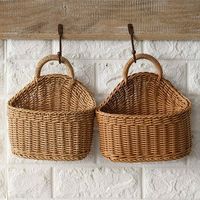 Sunjoy Tech Plastic Wicker Storage Basket with Handle Shopping Basket Semi-Circular Woven Rattan Wall Hanging Planter Basket for Home Garden Wedding Wall Decor - 1PC Size: 21cm x 10cm x 19cm/8.27" x 3.94" x 7.48" (Approx.).  Color: Brown.