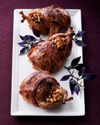 bacon-wrapped stuffed quail (never had quail before)