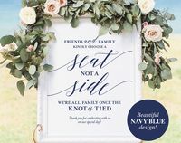 Choose a Seat not a Side Sign, Welcome Wedding Sign, Navy Wedding Sign, Wedding Printable, Wedding Template, PDF Instant Download #BPB320_76 from Bliss Paper Boutique — $12.50