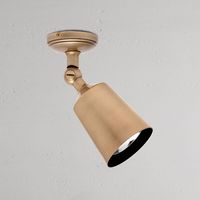 The Baylis single ceiling spotlight sits neatly with a small rose and discreetly set screws.Its smooth ball joint rotates 220° and tilts 180° to light up specific areas of a room.Our Antique Brass finish is aged in-house and patinas over time, so it’ll develop its own characteristics. Fits a 50mm bulb Comes with WAGO connectors for quick and easy wiring and testing Also available in 35mm  Match with any of our Antique Brass switches and sockets Corston Baylis Single 50mm Spotlight - Antique Bras