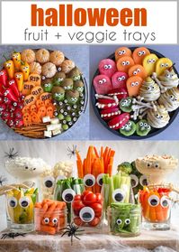 For a Halloween party or filling tummies with something healthy before trick or treating, these Halloween veggie tray ideas and fruit trays are easy, fun, and festive.