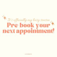 Summer is my busiest season and with the hot weather on it's way, it's about to get even crazier 😅 I try to make sure my regulars have an appointment within their 4-6 week schedule but booking ahead is the only way to guarantee it. My books are open until the end of August right now so get your July and August appointments booked asap! I'm also away for most of the first two weeks of September which will make my books a little extra full right before and right after my trip. Please plan ahea...