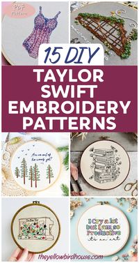 15 Fun DIY Taylor Swift embroidery patterns. The best and most beautiful DIY embroidery patterns to decorate the home of a Taylor Swift fan! Hand embroidery patterns for Swifties. Beginner friendly embroidery designs to download and make today. Taylor Swift themed DIY embroidery art.