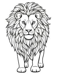 Realistic Lion: A majestic lion with a flowing mane in its natural habitat. (Free Printable Coloring Page for Kids)