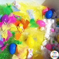 Easter sensory bin setting up 2