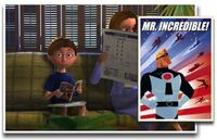 finding nemo, film, disney, pixar - a kid in the dentist's office reading a Mr. Incredible comic book