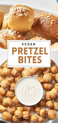 These homemade soft vegan pretzel bites are chewy with a classic pretzel flavor. They are amazingly delicious and pair perfectly with vegan horseradish aioli! The recipe yields about 75 bites making them perfect for parties, game days, or snacks!